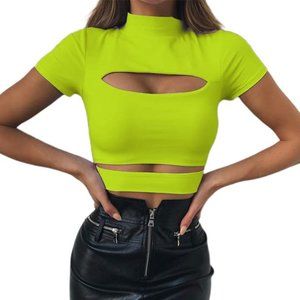 Mocure Hollow Out Crop Top Cutout Tube Top in Neon Green, Size M